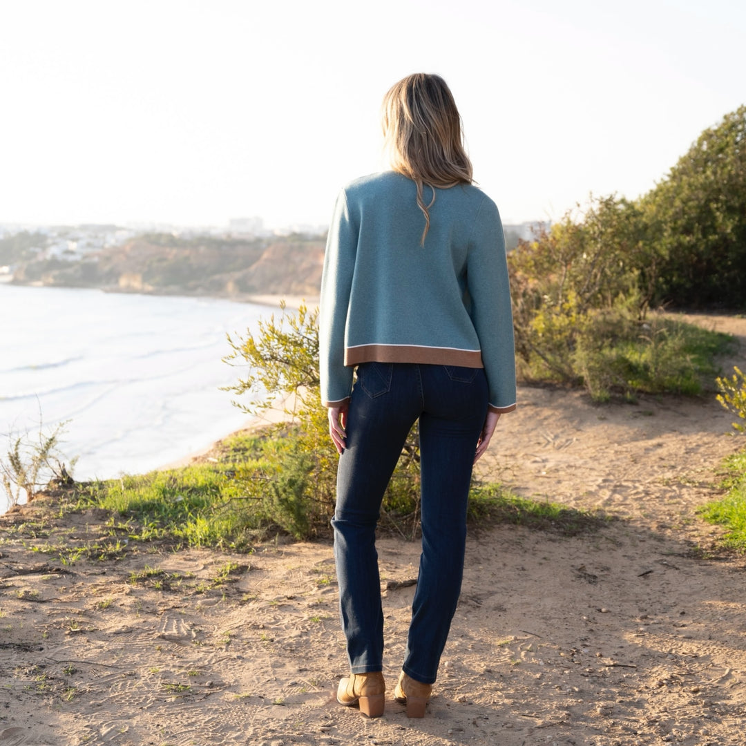 Marble Two Tone Cardigan Seafoam
