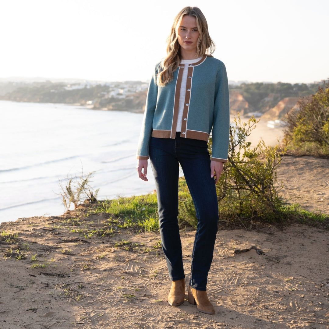 Marble Two Tone Cardigan Seafoam
