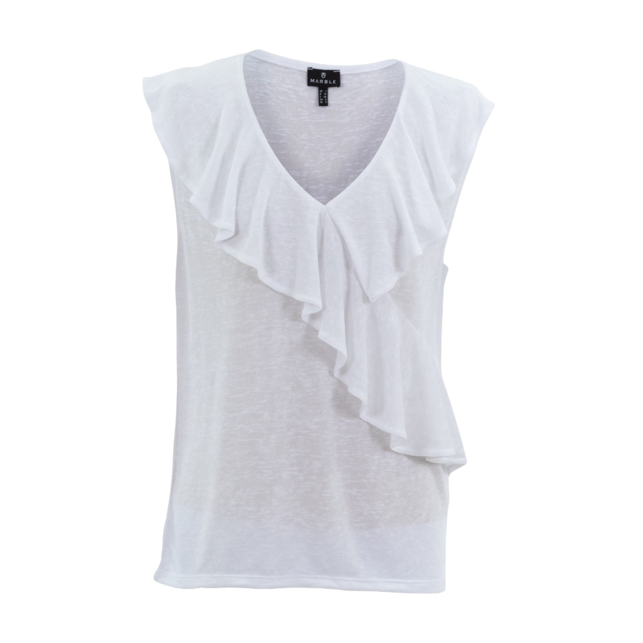 Marble Sleeveless Frilled Top White