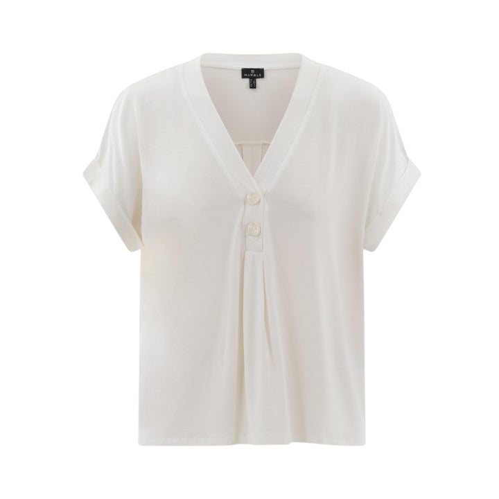 Marble V Neck Top with Button White