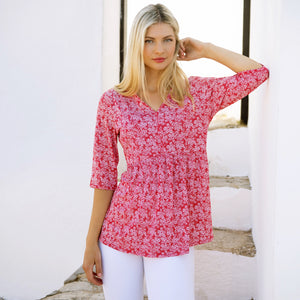 Marble V Neck Tunic Red