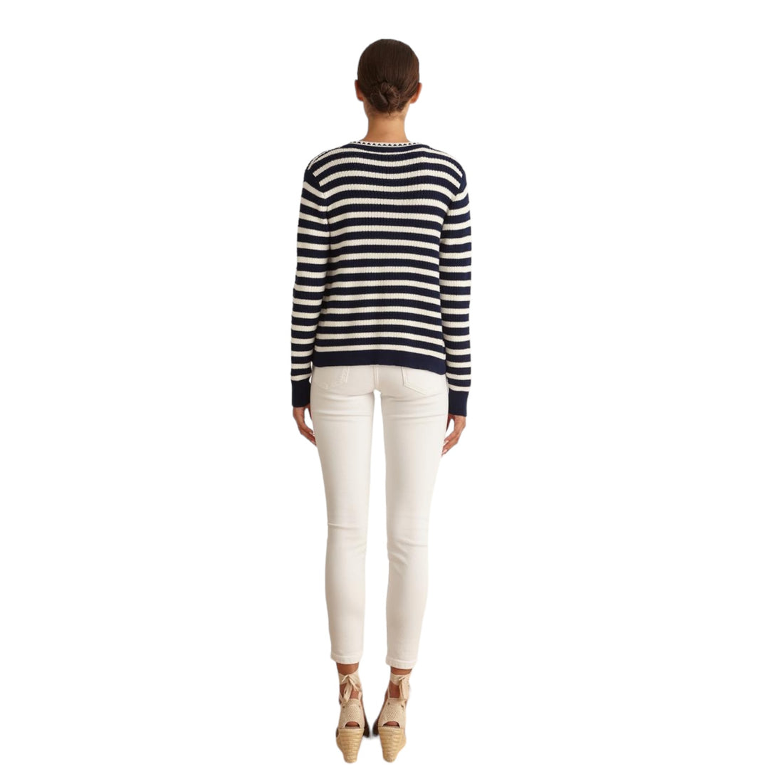 Marina V Striped Knit Cardigan Navy