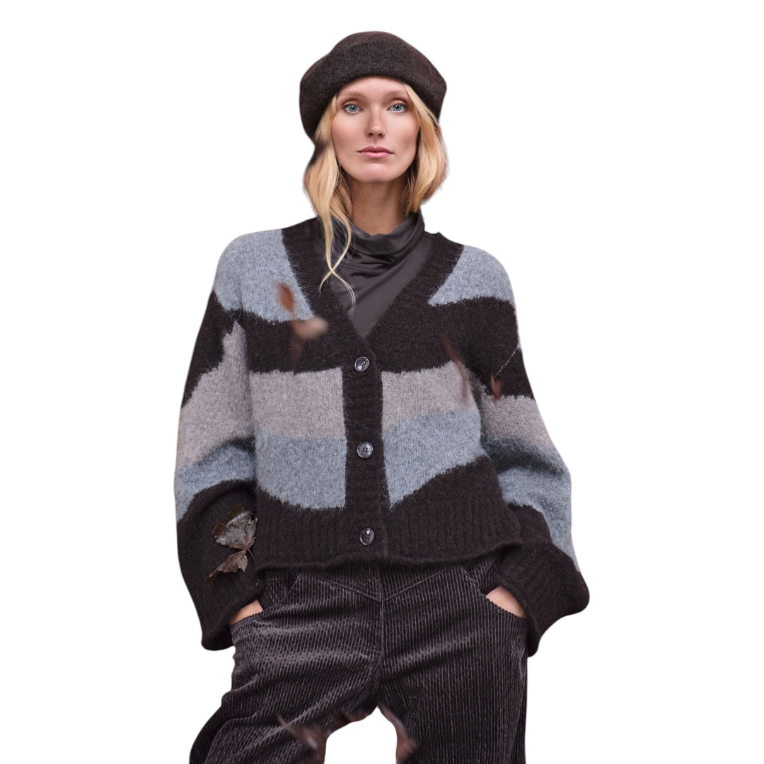 Noen Striped Cardigan Dark Brown