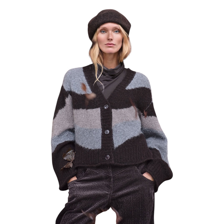 Noen Striped Cardigan Dark Brown