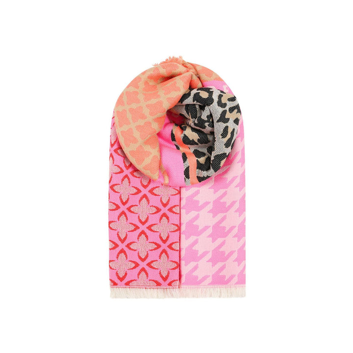 Ombre London Pink Flower and Leopard Print Scarf