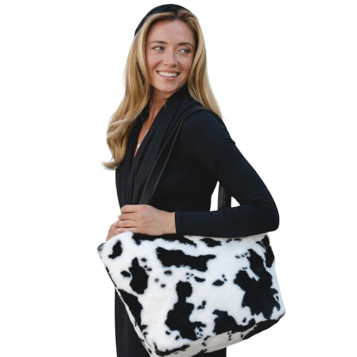 Park Lane Faux Fur Shopper Bag Cow Print Black