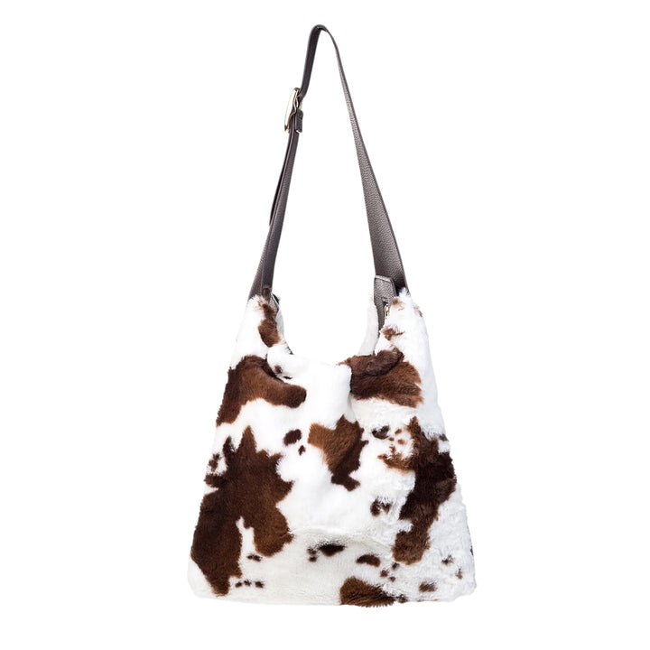 Park Lane Faux Fur Slouch Bag Cow Print Brown