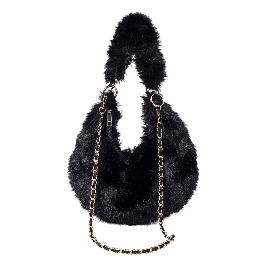 Park Lane Faux Fur Half Moon Shoulder Bag Ebony