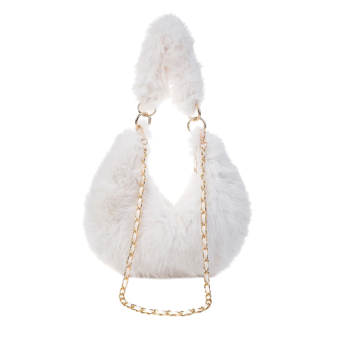 Park Lane Faux Fur Half Moon Shoulder Bag Whipped Cream