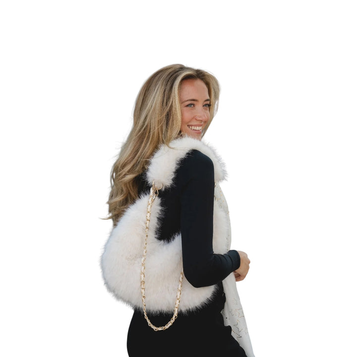 Park Lane Faux Fur Half Moon Shoulder Bag Whipped Cream