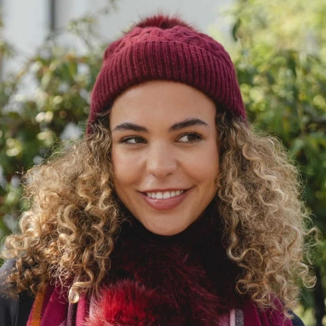 Park Lane Pompom Hat Cherry