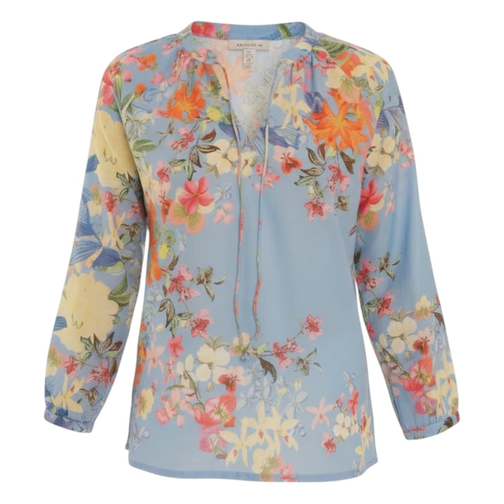 Pomodoro Tropical Flower Blouse Mid Blue