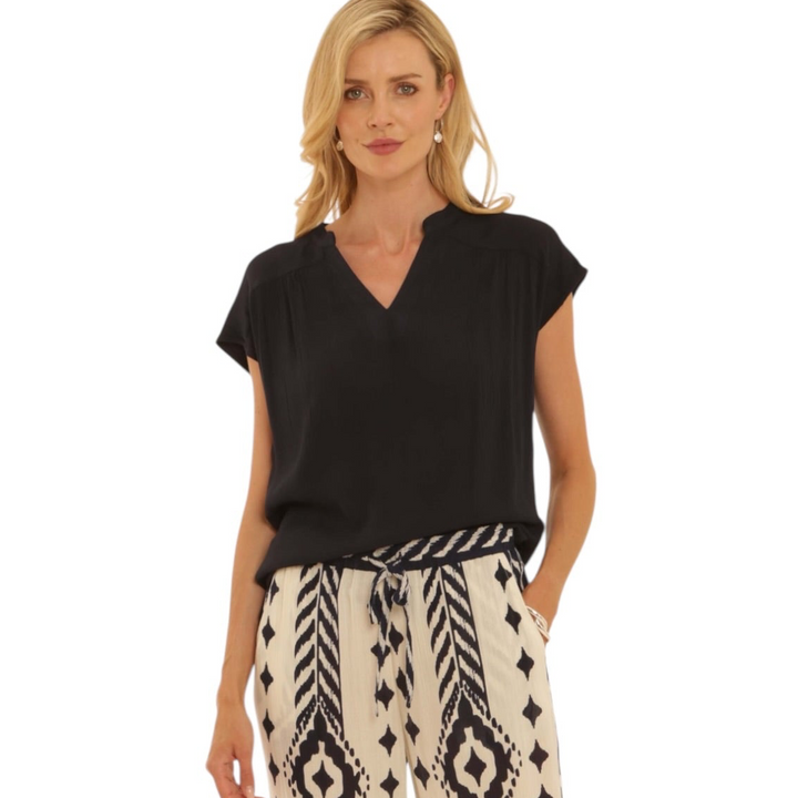 Pomodoro Solid V Neck Top Navy
