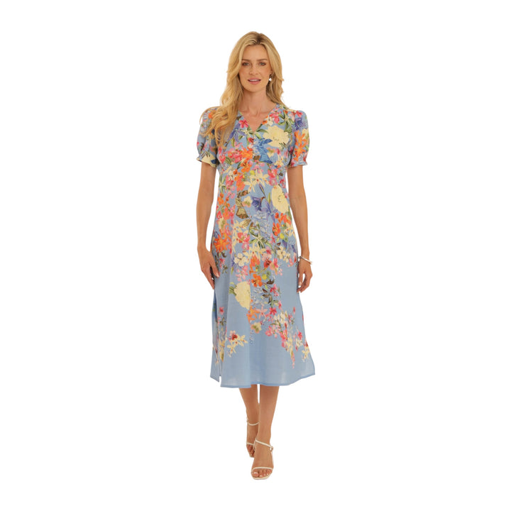 Pomodoro Tropical Flower Tea Dress Mid Blue
