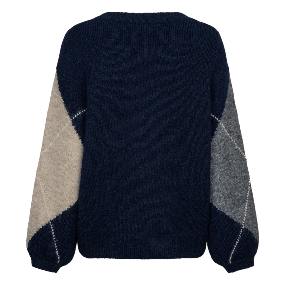 Red Button Argyle Sweater Indigo