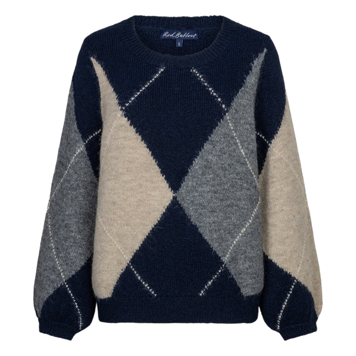 Red Button Argyle Sweater Indigo