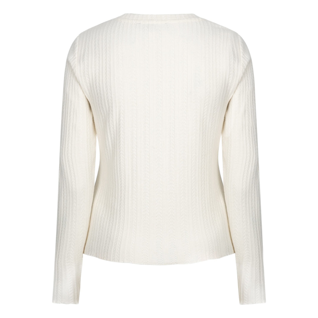 Red Button Fine Knit Top Off-White
