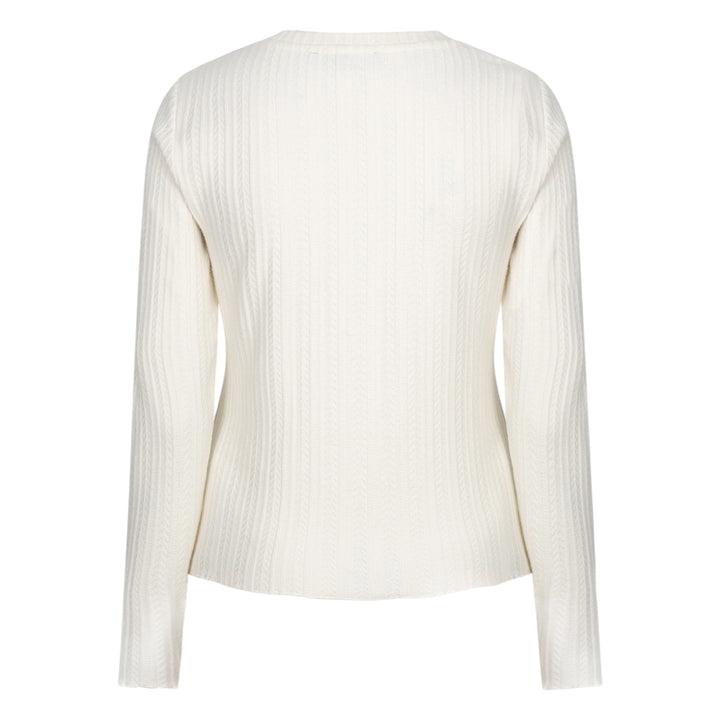 Red Button Fine Knit Top Off-White