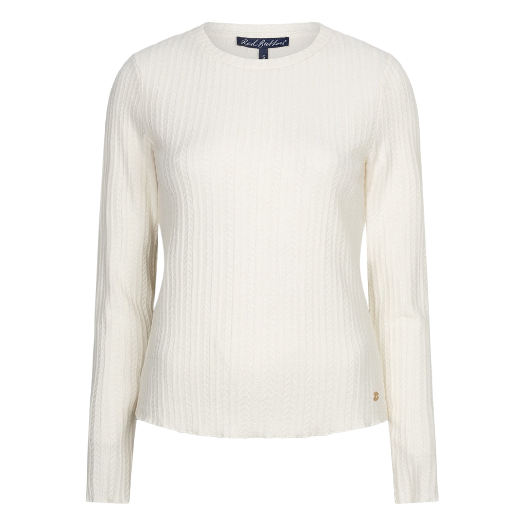Red Button Fine Knit Top Off-White