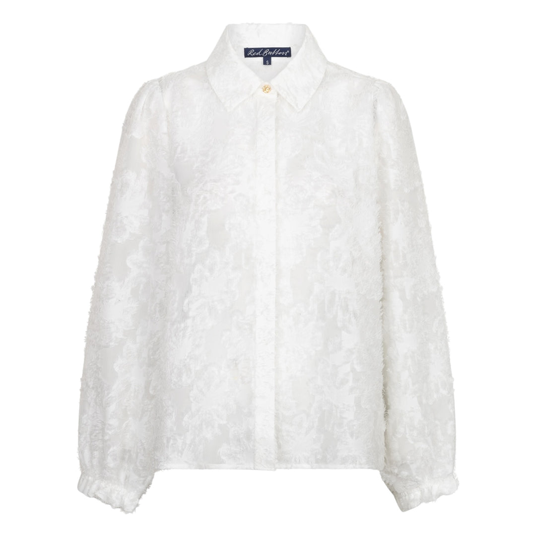 Red Button Fringes Blouse Off-White