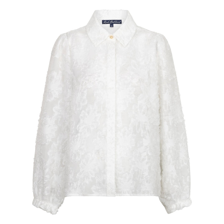Red Button Fringes Blouse Off-White