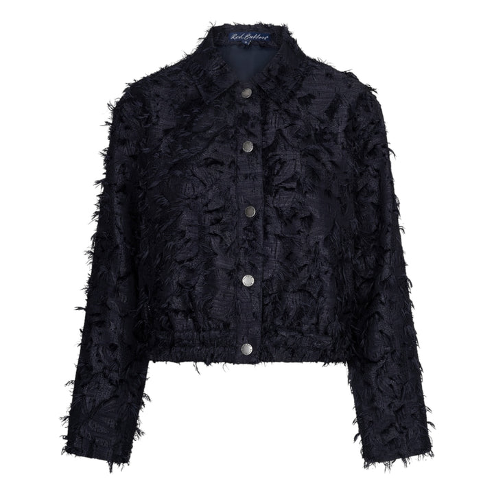 Red Button Fringes Bomber Jacket Navy