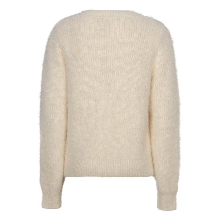 Red Button Fuzzy Cardigan Cream