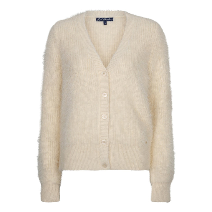 Red Button Fuzzy Cardigan Cream