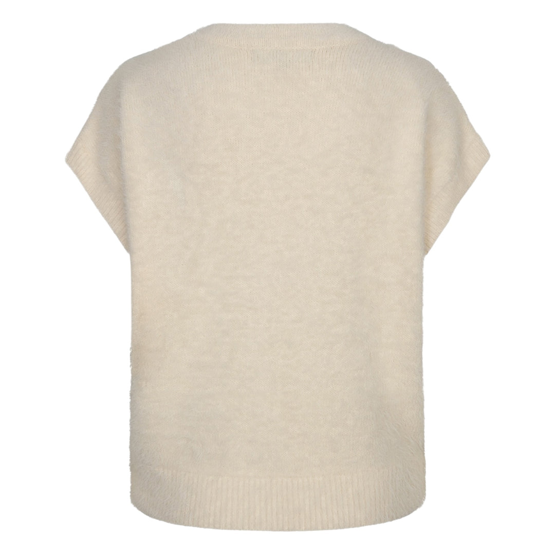 Red Button Sleeveless Fuzzy Vest Cream