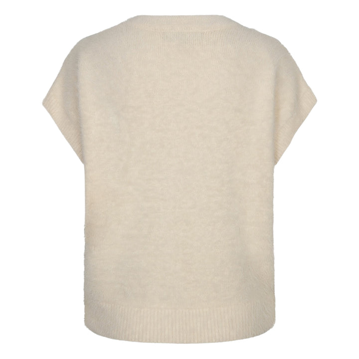 Red Button Sleeveless Fuzzy Vest Cream