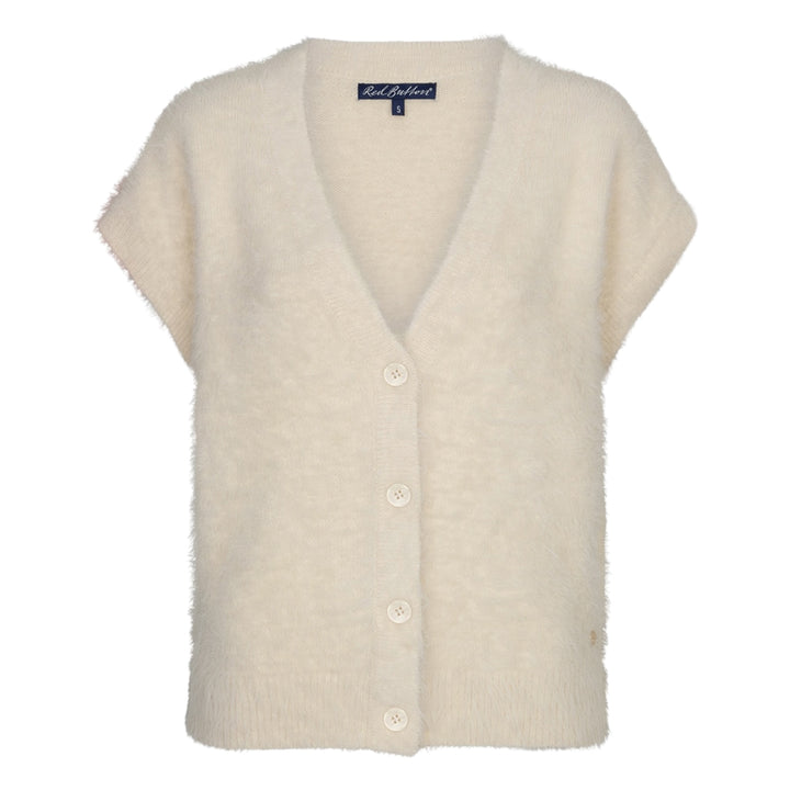 Red Button Sleeveless Fuzzy Vest Cream