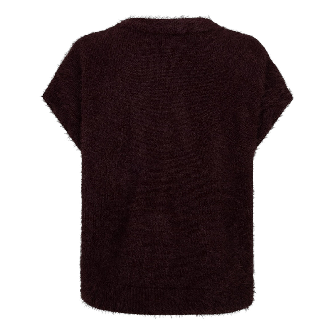 Red Button Sleeveless Fuzzy Vest Burgundy