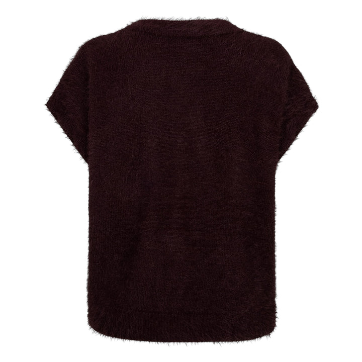 Red Button Sleeveless Fuzzy Vest Burgundy