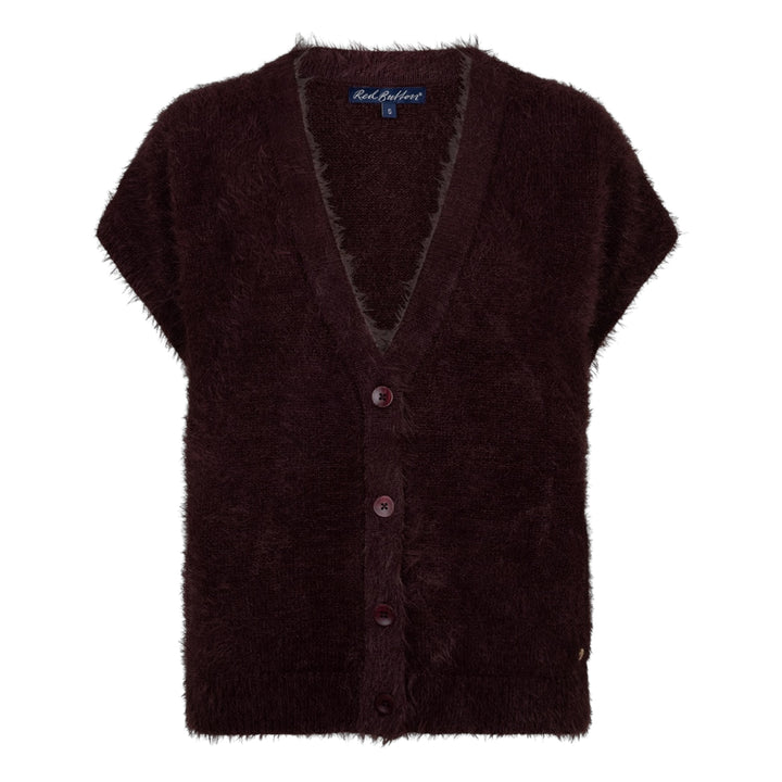 Red Button Sleeveless Fuzzy Vest Burgundy