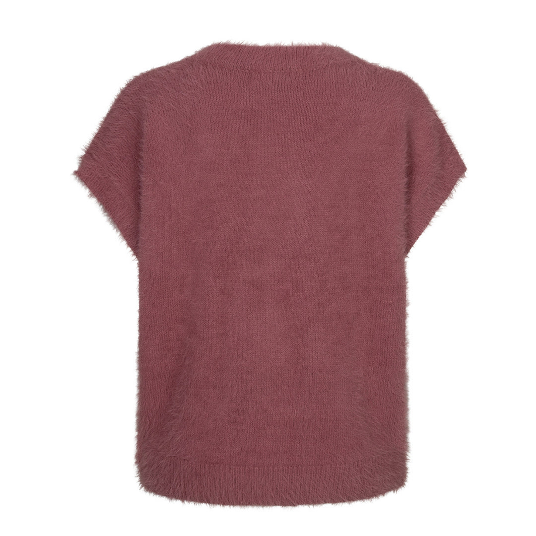 Red Button Sleeveless Fuzzy Vest Mauve