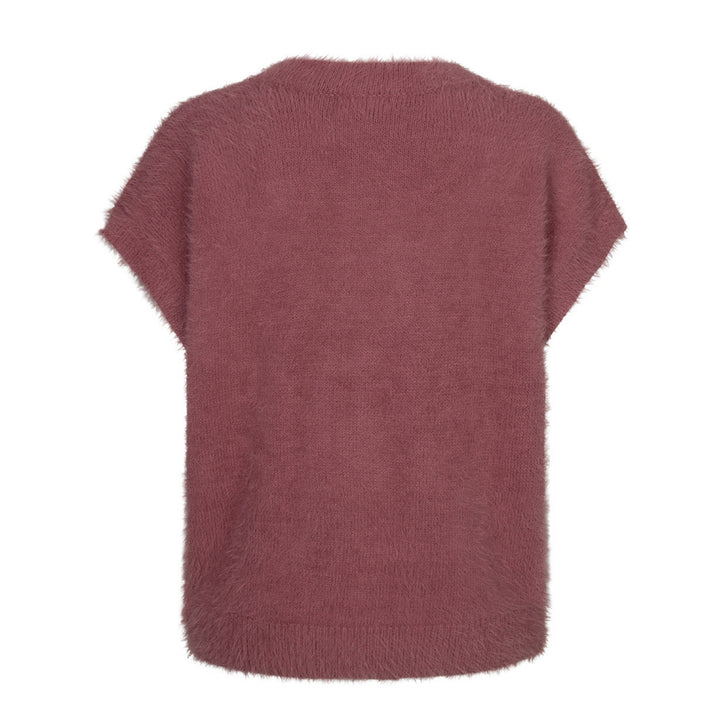 Red Button Sleeveless Fuzzy Vest Mauve