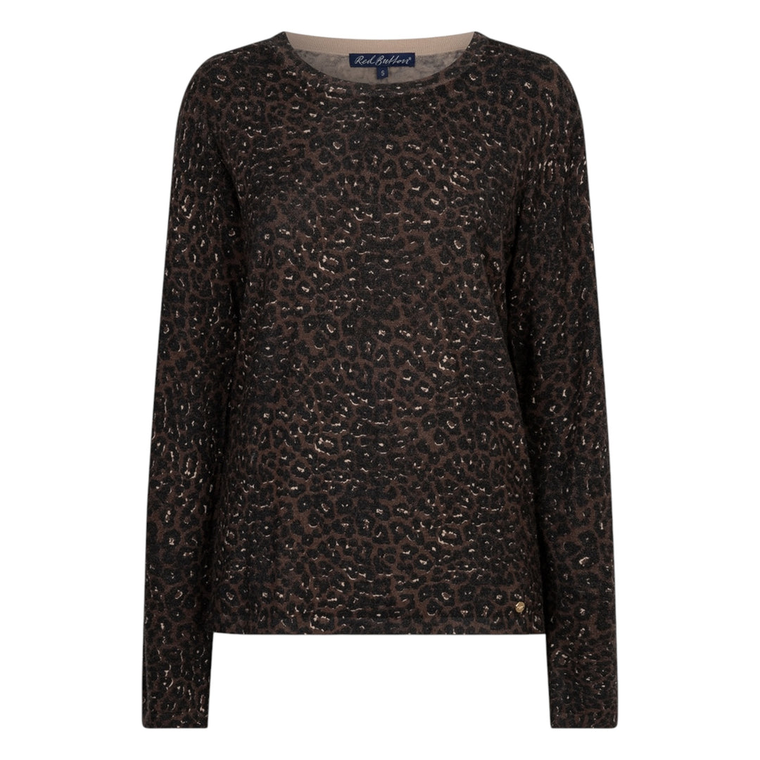 Red Button Sweet Animal Print Top Coffee