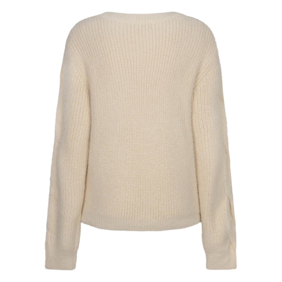 Red Button Sweet Fluffy Cable Sweater Light Sand