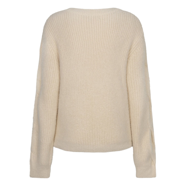 Red Button Sweet Fluffy Cable Sweater Light Sand