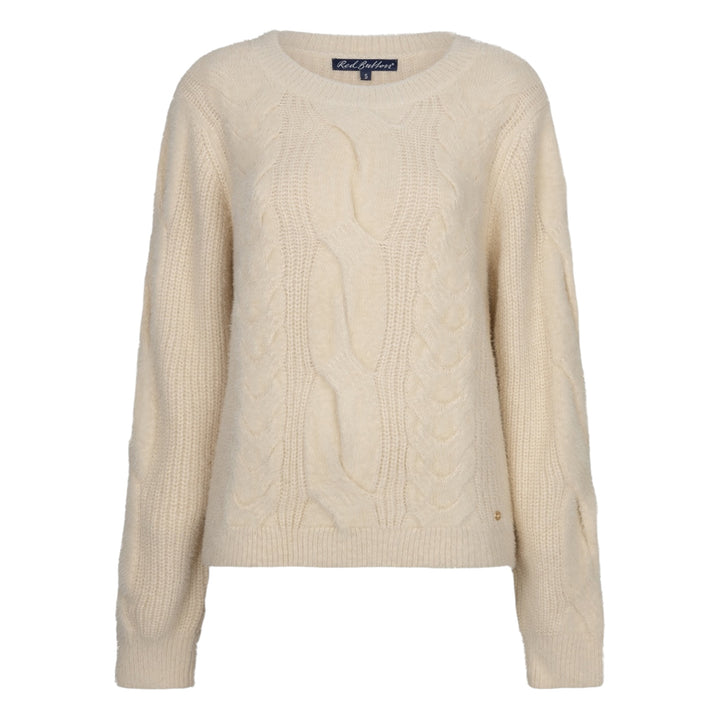 Red Button Sweet Fluffy Cable Sweater Light Sand