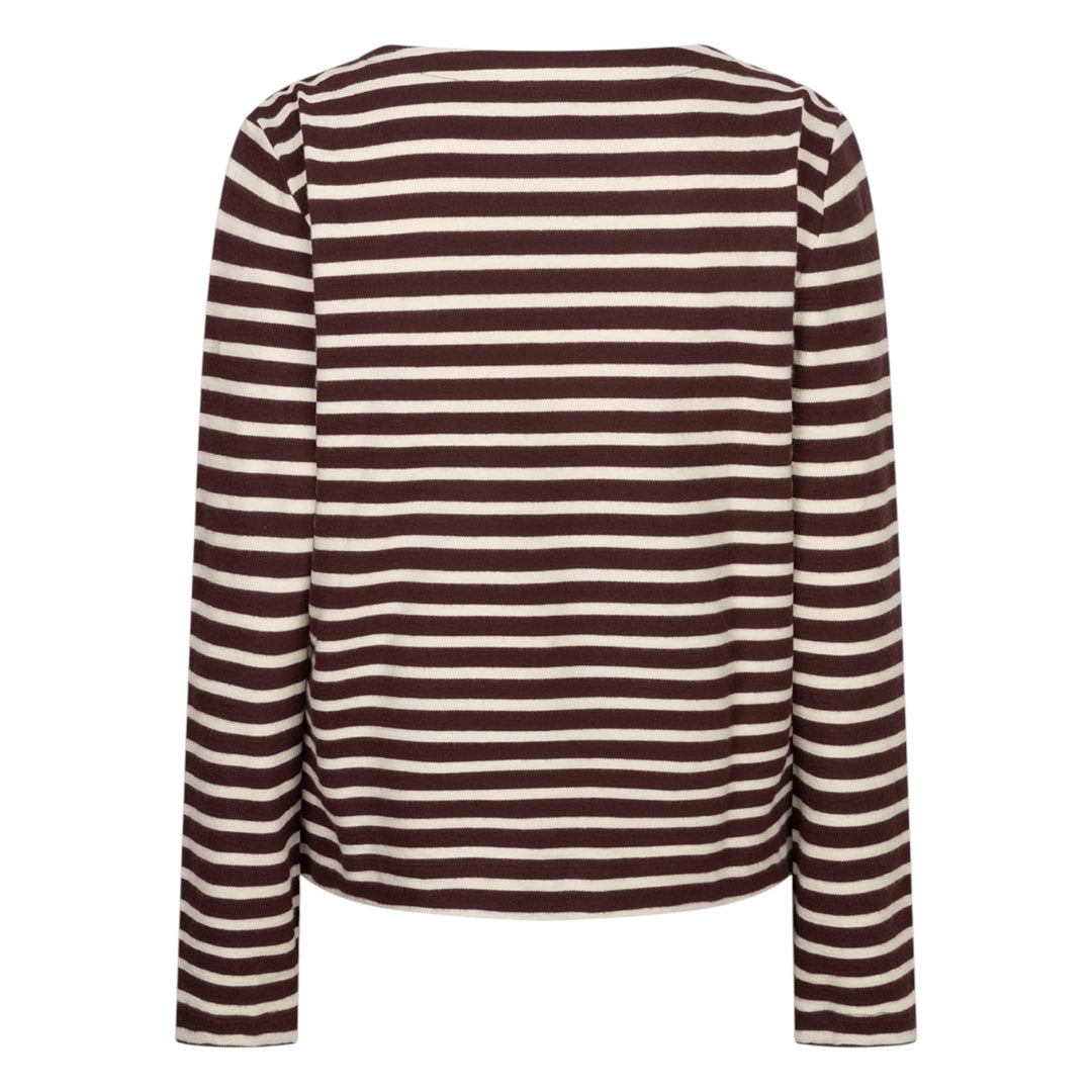 Red Button Terry Stripe T-Shirt Burgundy and Cream