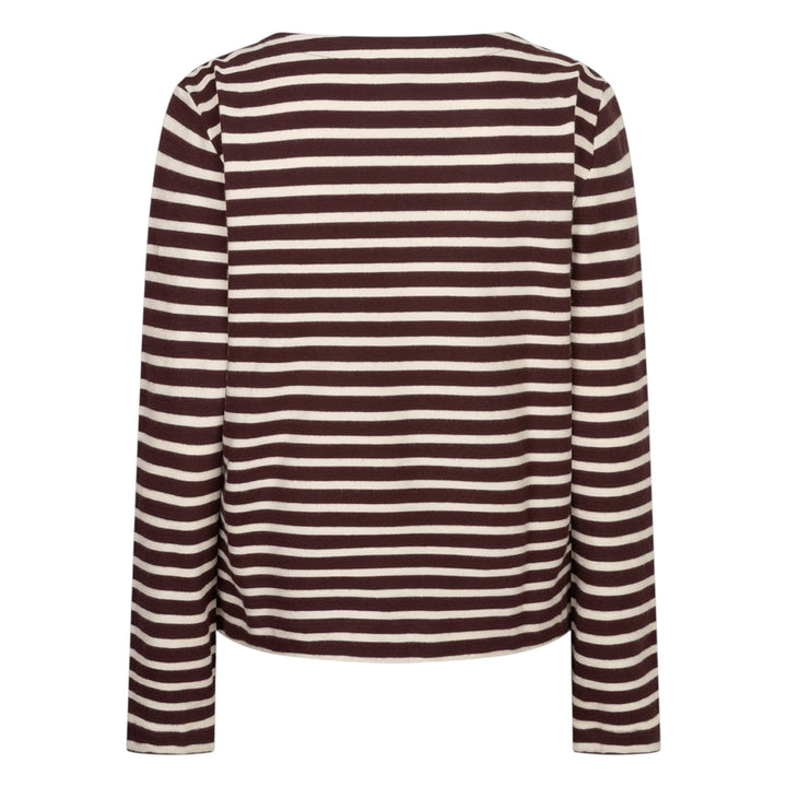 Red Button Terry Stripe T-Shirt Burgundy and Cream
