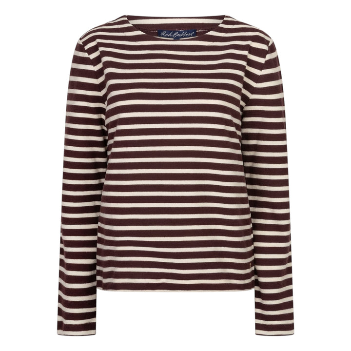 Red Button Terry Stripe T-Shirt Burgundy and Cream