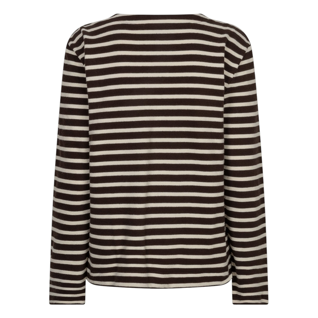 Red Button Terry Stripe T-Shirt Brown and Cream