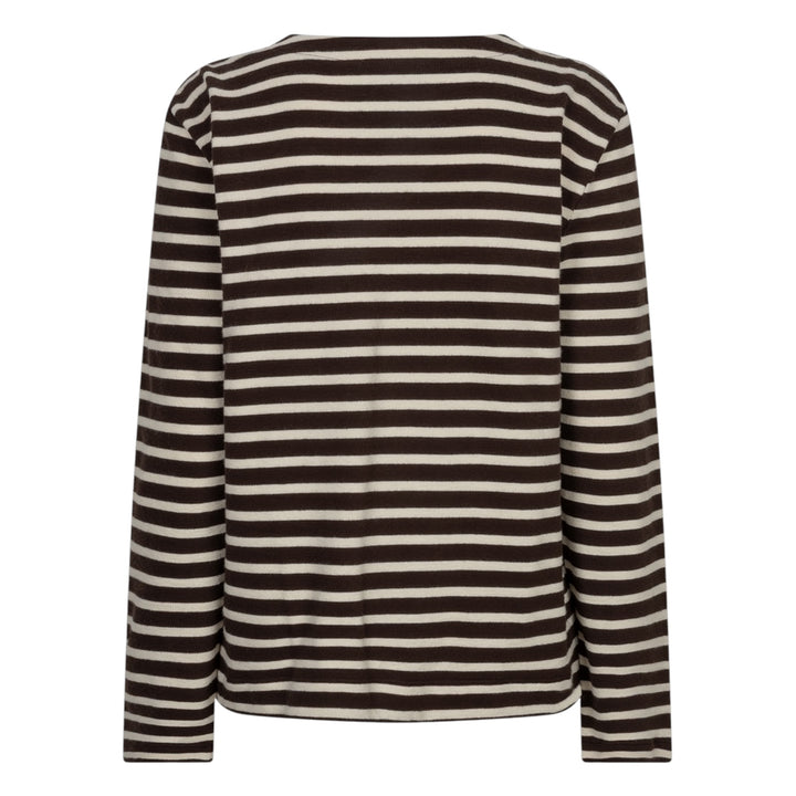 Red Button Terry Stripe T-Shirt Brown and Cream