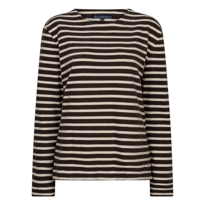 Red Button Terry Stripe T-Shirt Brown and Cream