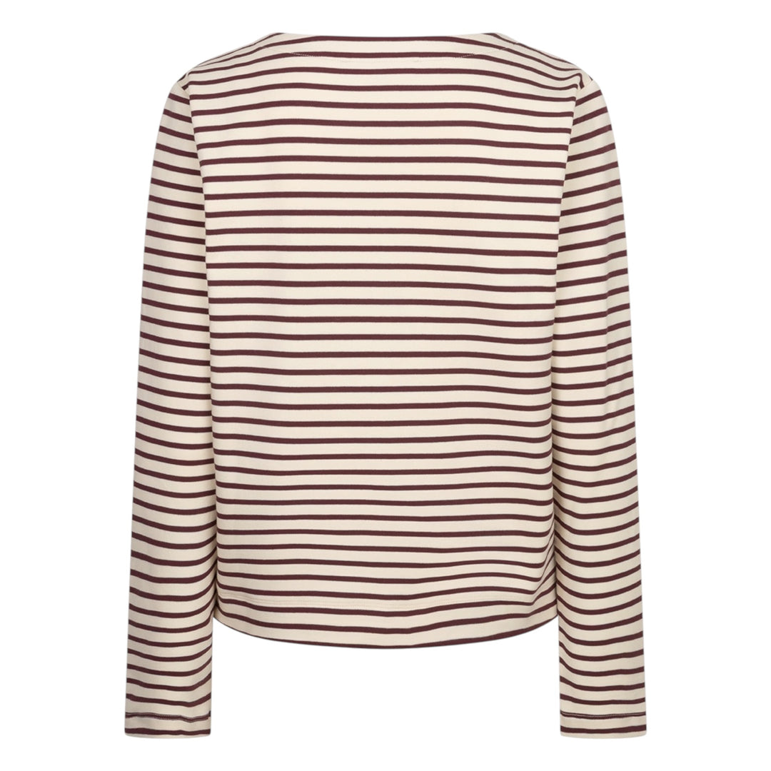 Red Button Terry Stripe T-Shirt Cream and Dark Berry