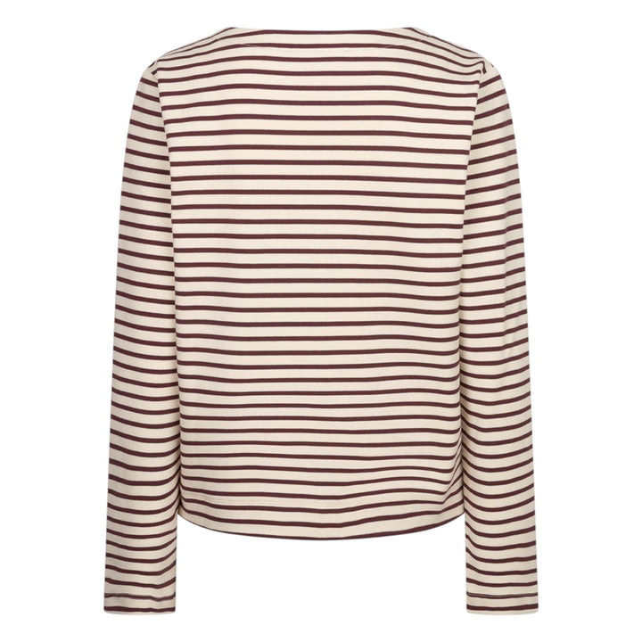 Red Button Terry Stripe T-Shirt Cream and Dark Berry