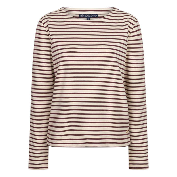 Red Button Terry Stripe T-Shirt Cream and Dark Berry