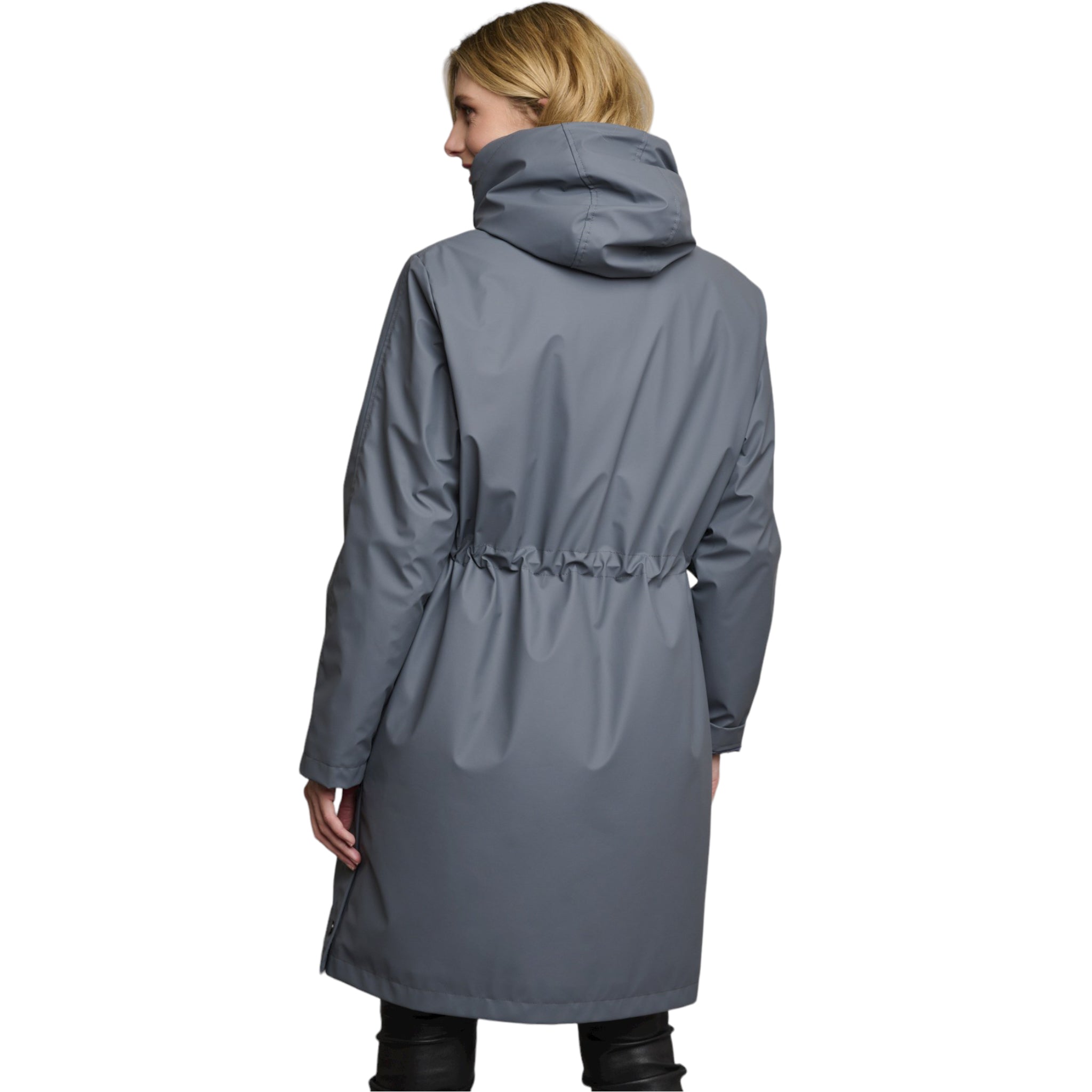 Rino-&-Pelle-Jiva-Raincoat-with-Faux-Fur-Night-Blue-Model-Image-Back-View